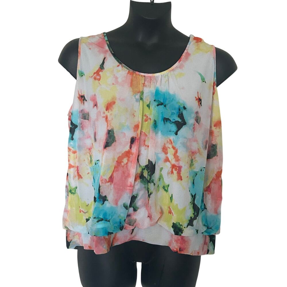 Plus Size 2X Watercolor Floral Chiffon Tank Top Sleeveless Blouse